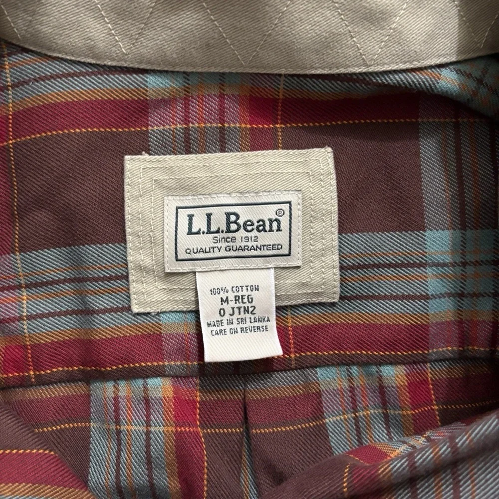 L.L. Bean Flannel Button Down Shirt Medium Elbow Patches Plaid Fall Outdoors - Picture 3 of 4